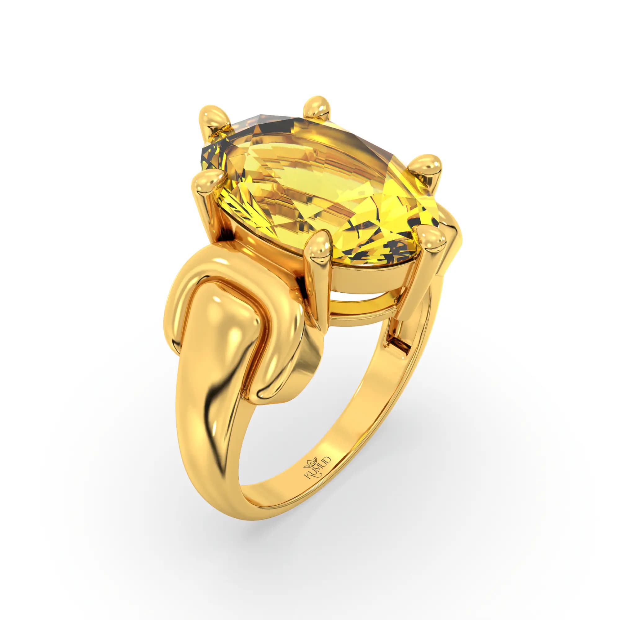Yellow Sapphire (Pukhraj) Ring for Women in 22K Yellow Gold – Oval 13x8 mm, Prong Setting, 7 g (Design K17B-10)