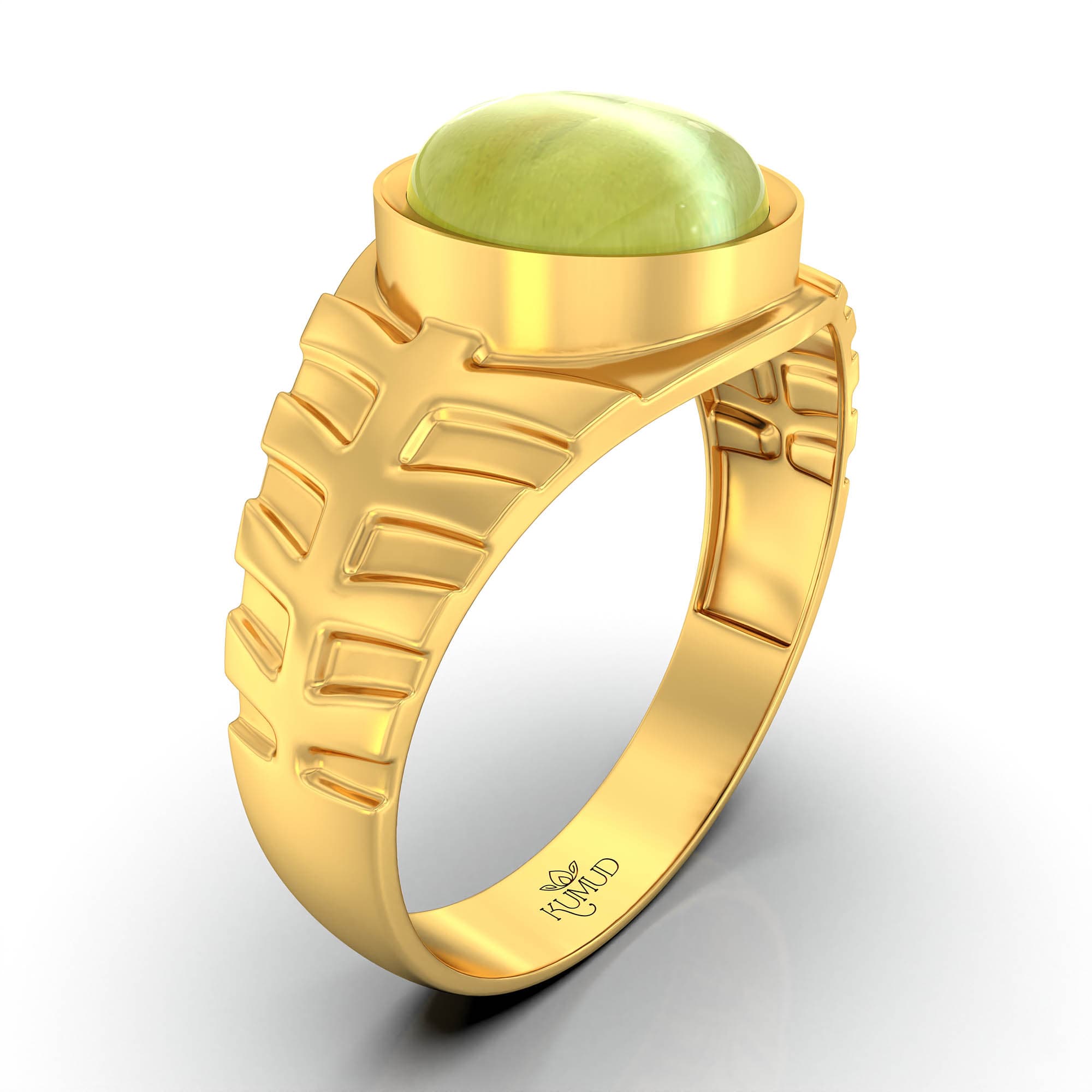 Cat's Eye (Lehsunia) Ring for Men in 22K Yellow Gold – Oval Cabochon 9x8 mm, Bezel Setting, 4 g (Design KF-11)
