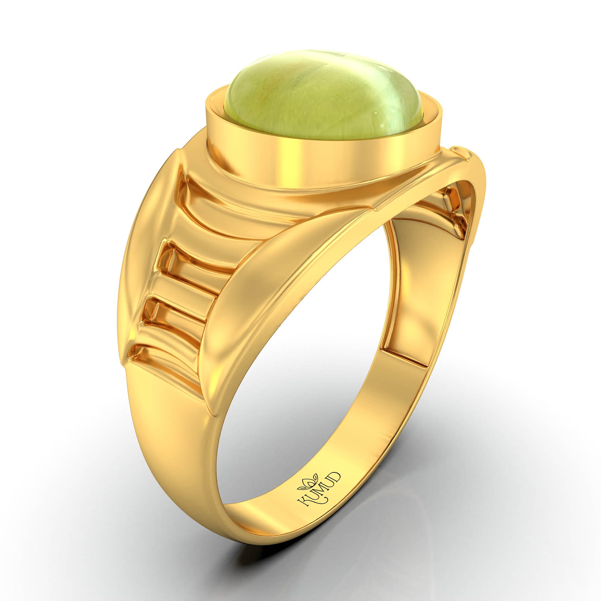 Cat's Eye (Lehsunia) Ring for Men in 22K Yellow Gold – Oval Cabochon 9x8 mm, Bezel Setting, 4 g (Design KF-12)