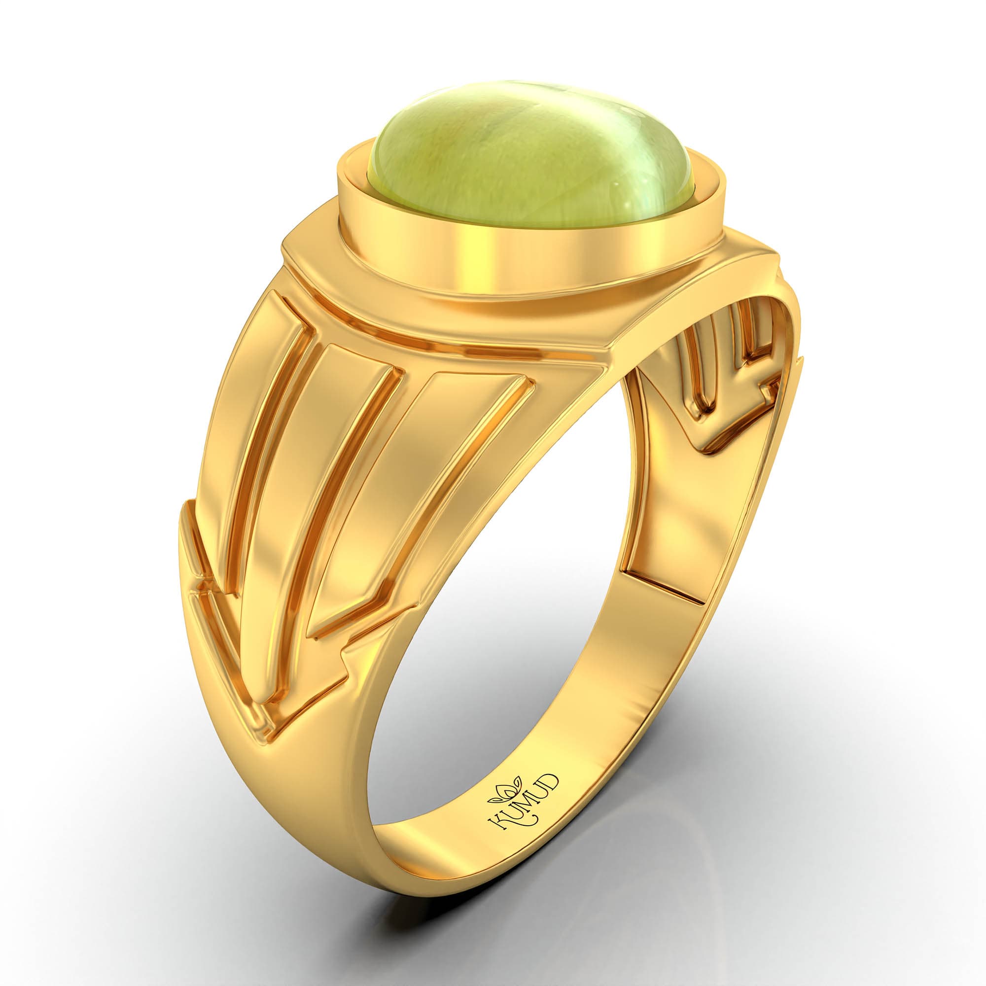 Cat's Eye (Lehsunia) Ring for Men in 22K Yellow Gold – Oval Cabochon 9x8 mm, Bezel Setting, 4 g (Design KF-13)