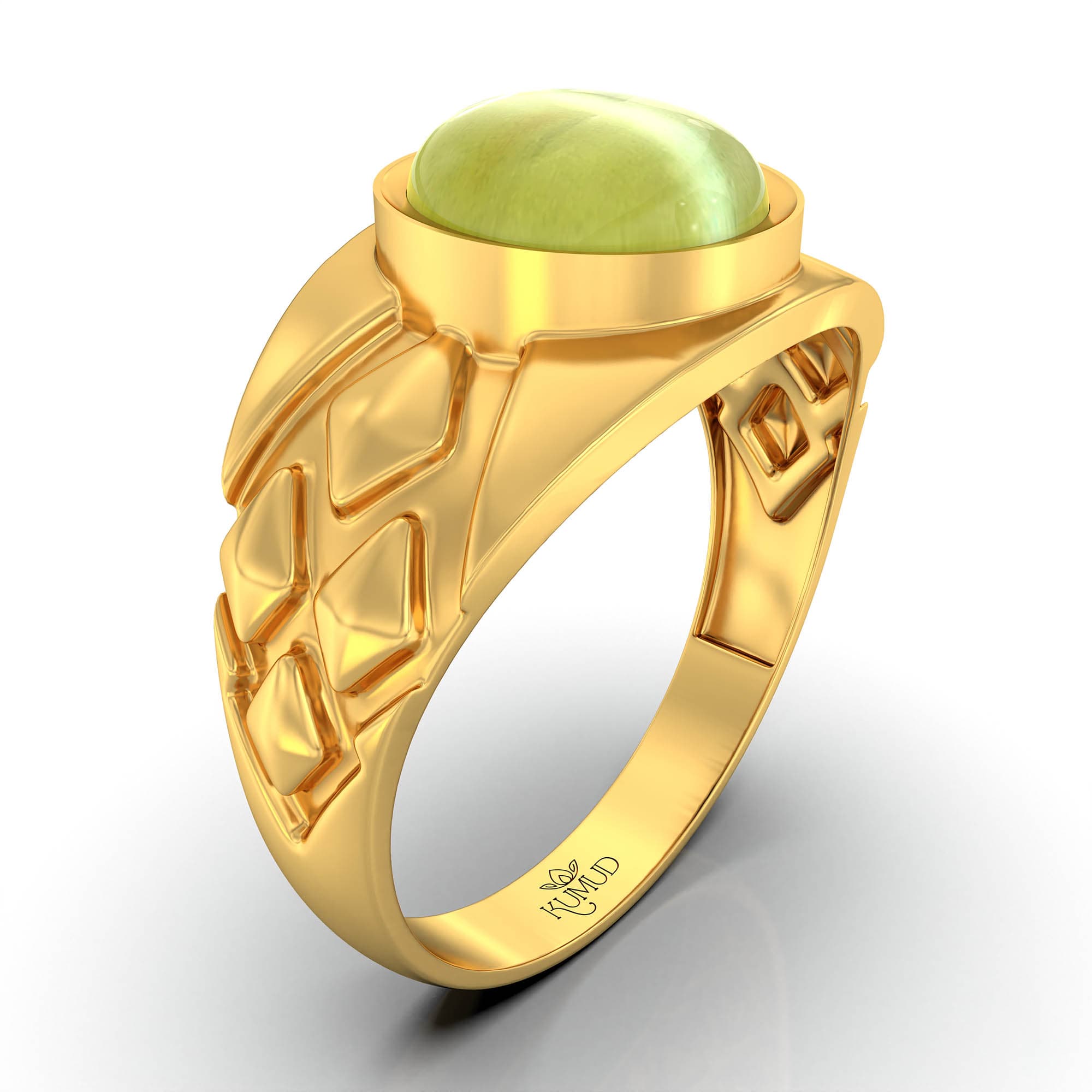 Cat's Eye (Lehsunia) Ring for Men in 22K Yellow Gold – Oval Cabochon 9x8 mm, Bezel Setting, 4 g (Design KF-14)
