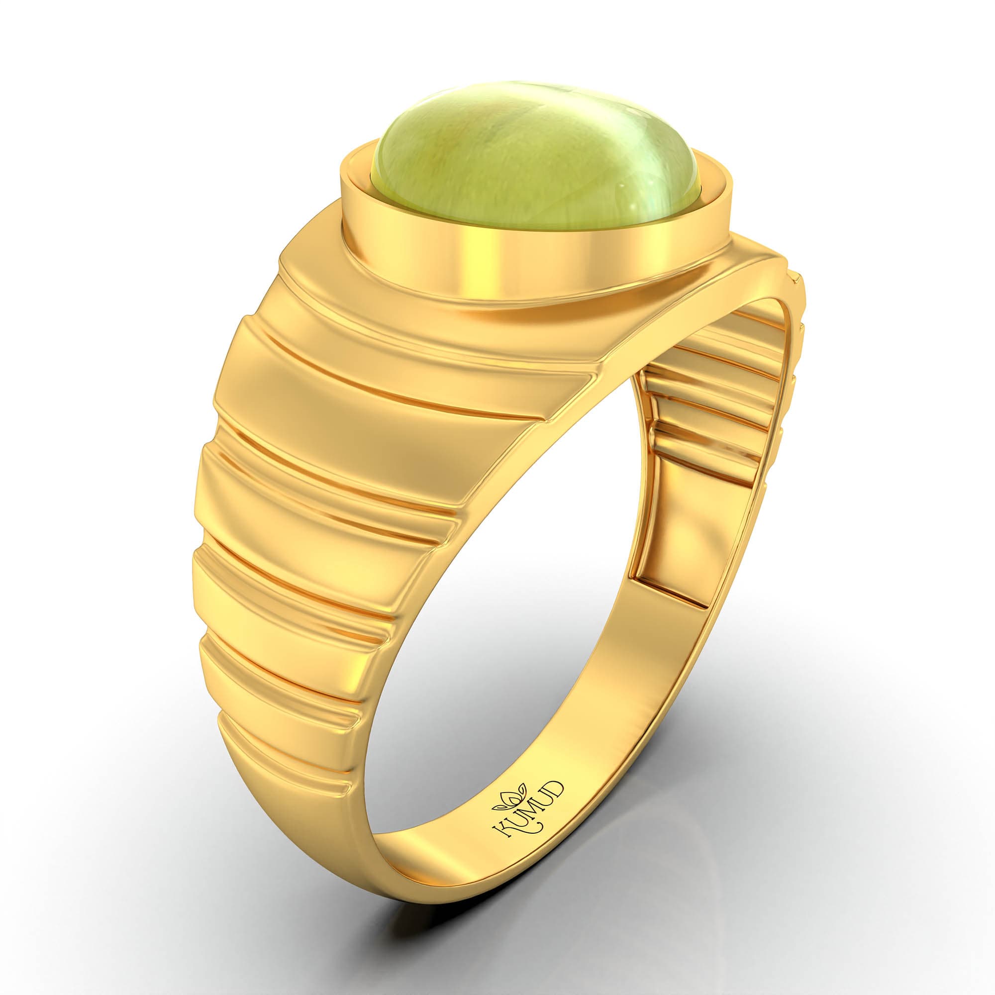Cat's Eye (Lehsunia) Ring for Men in 22K Yellow Gold – Oval Cabochon 9x8 mm, Bezel Setting, 4 g (Design KF-15)