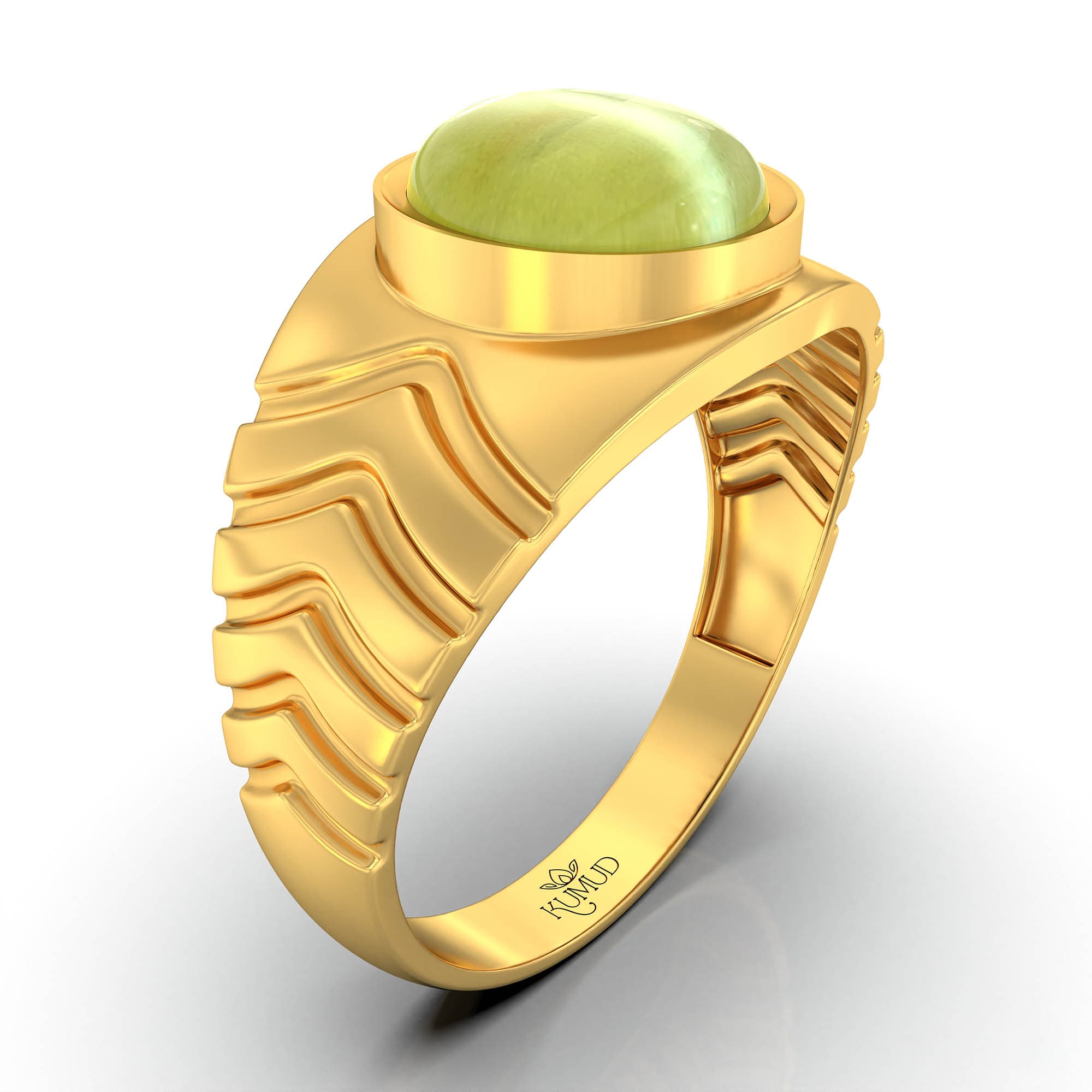 Cat's Eye (Lehsunia) Ring for Men in 22K Yellow Gold – Oval Cabochon 9x8 mm, Bezel Setting, 4 g (Design KF-16)