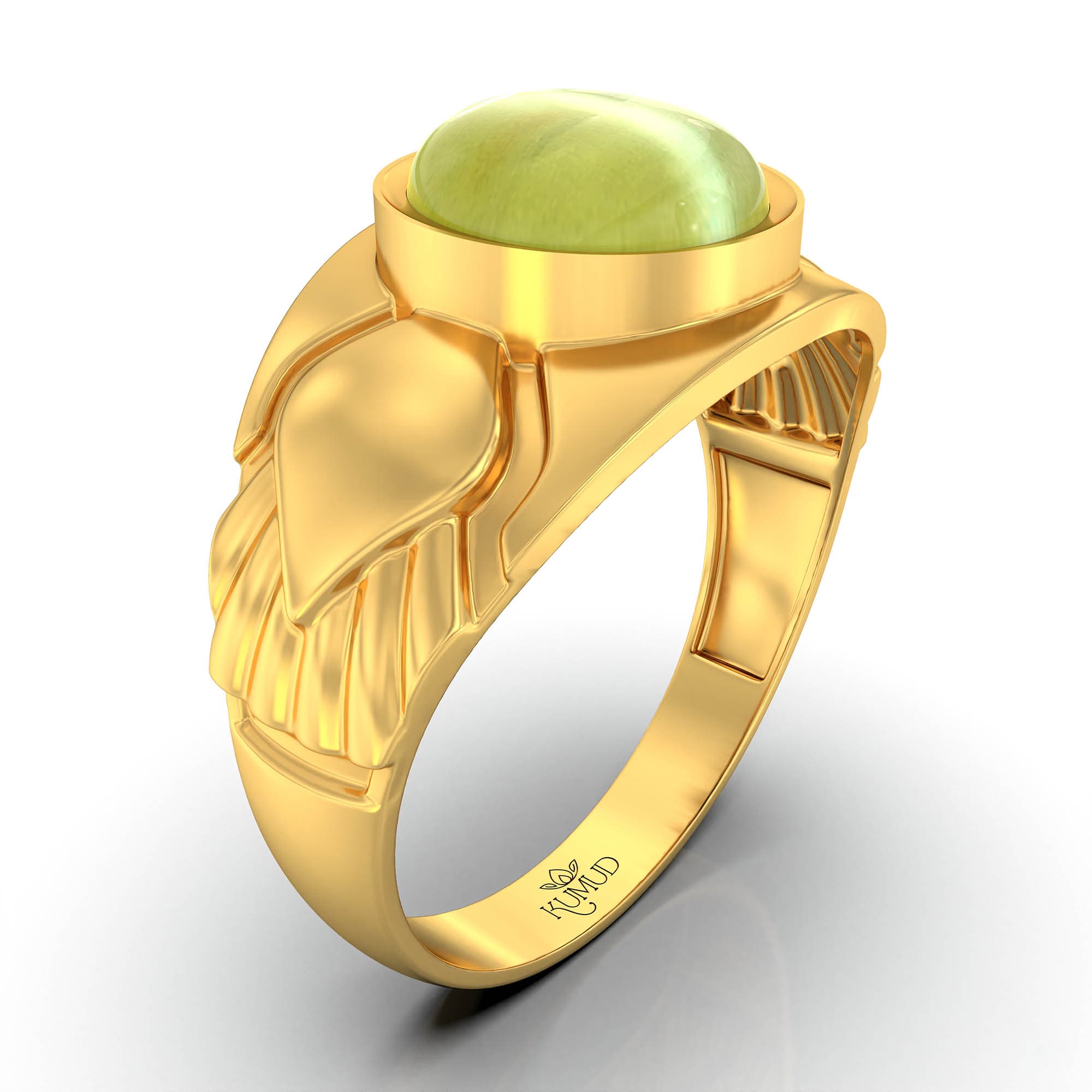 Cat's Eye (Lehsunia) Ring for Men in 22K Yellow Gold – Oval Cabochon 9x8 mm, Bezel Setting, 4 g (Design KF-17)