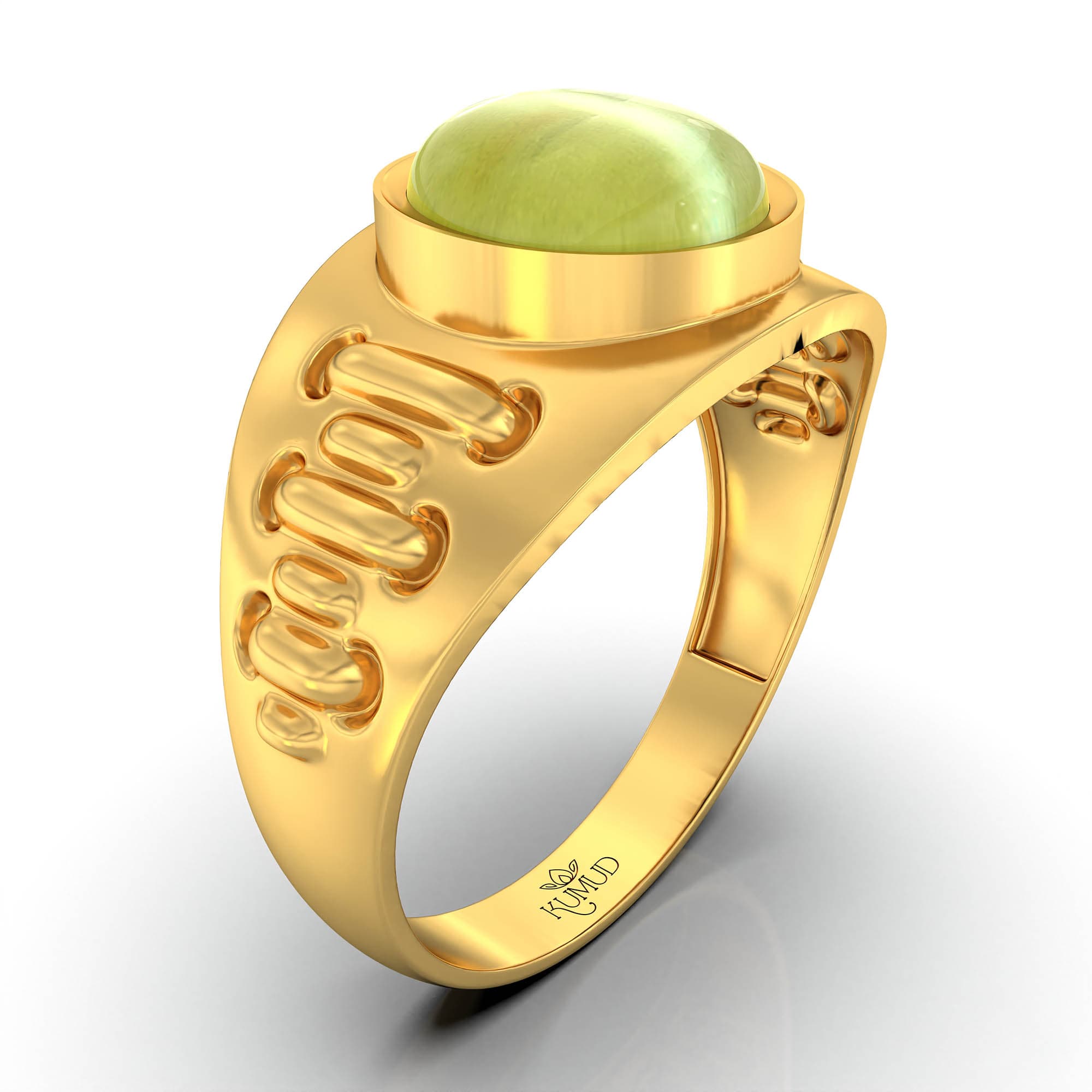 Cat's Eye (Lehsunia) Ring for Men in 22K Yellow Gold – Oval Cabochon 9x8 mm, Bezel Setting, 4 g (Design KF-18)
