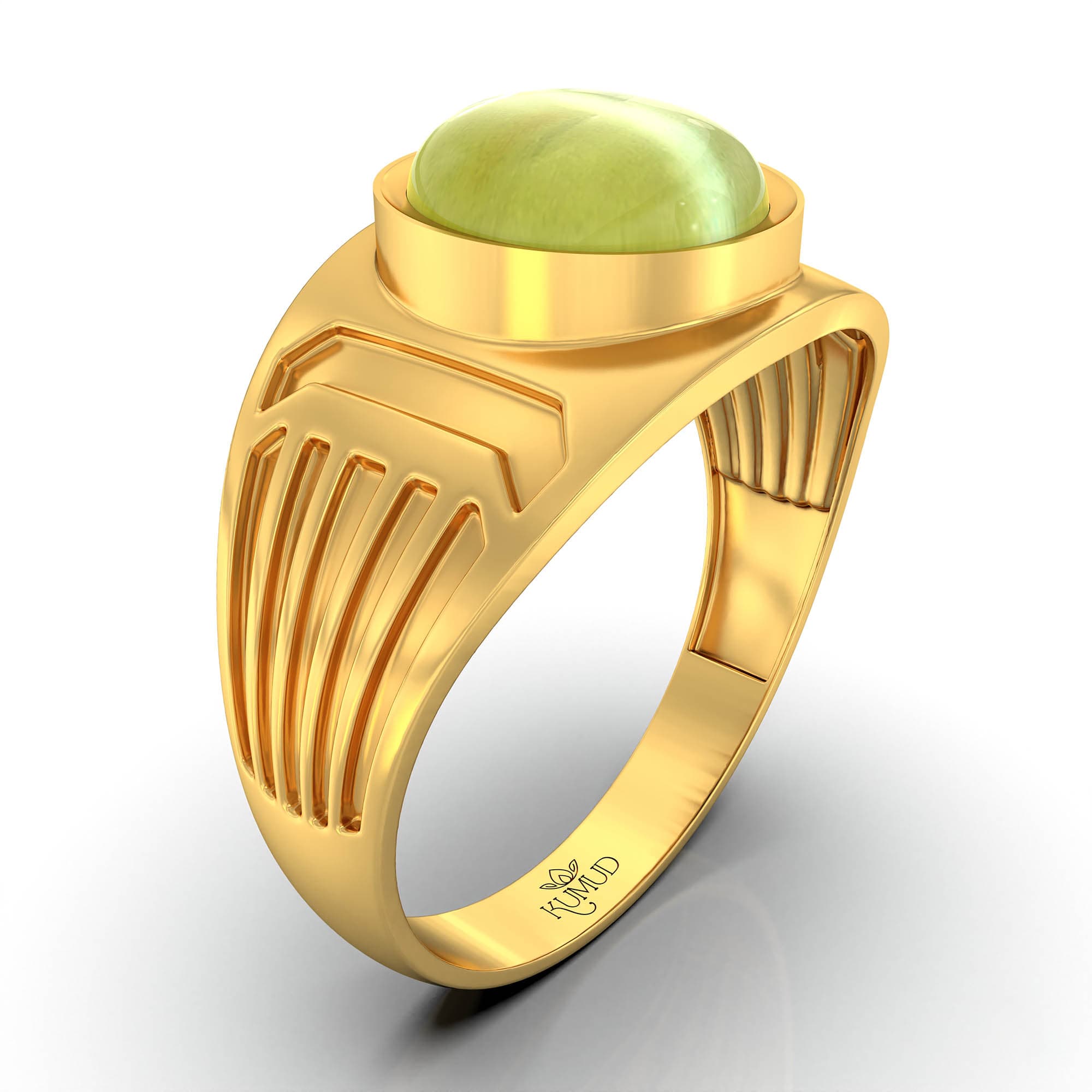 Cat's Eye (Lehsunia) Ring for Men in 22K Yellow Gold – Oval Cabochon 9x8 mm, Bezel Setting, 4 g (Design KF-19)