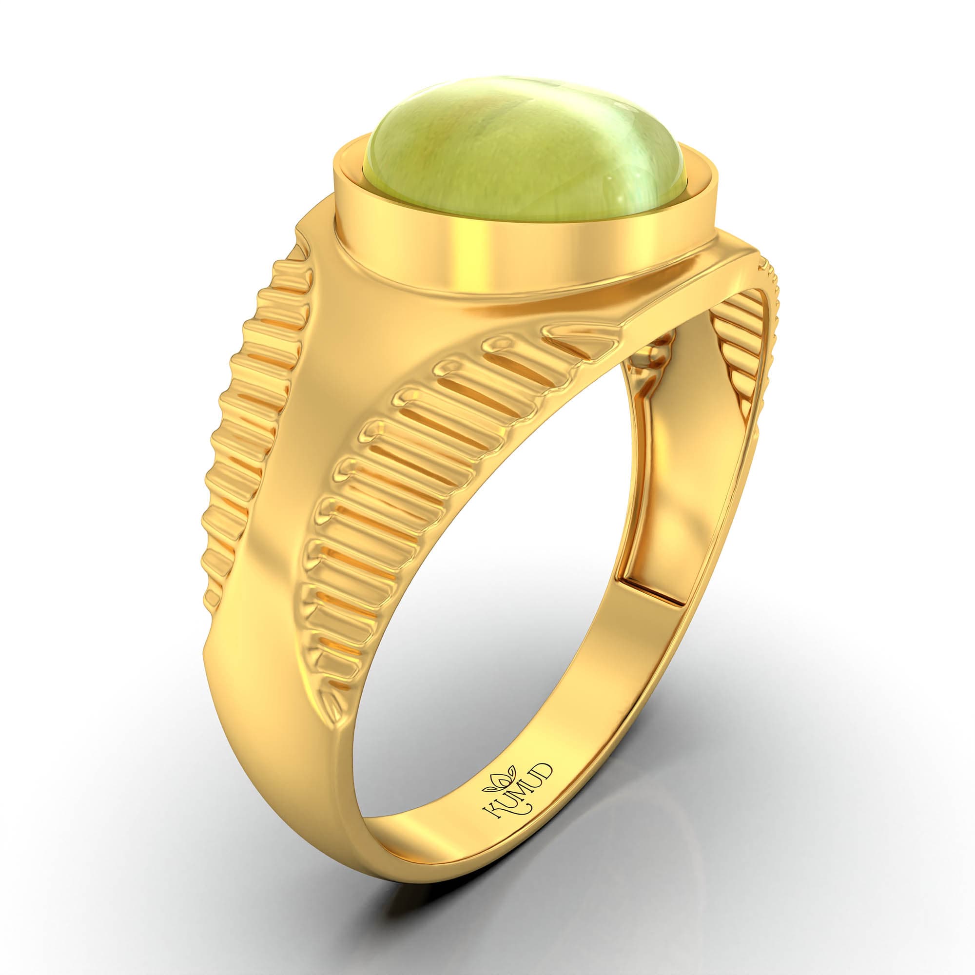Cat's Eye (Lehsunia) Ring for Men in 22K Yellow Gold – Oval Cabochon 9x8 mm, Bezel Setting, 4 g (Design KF-20)