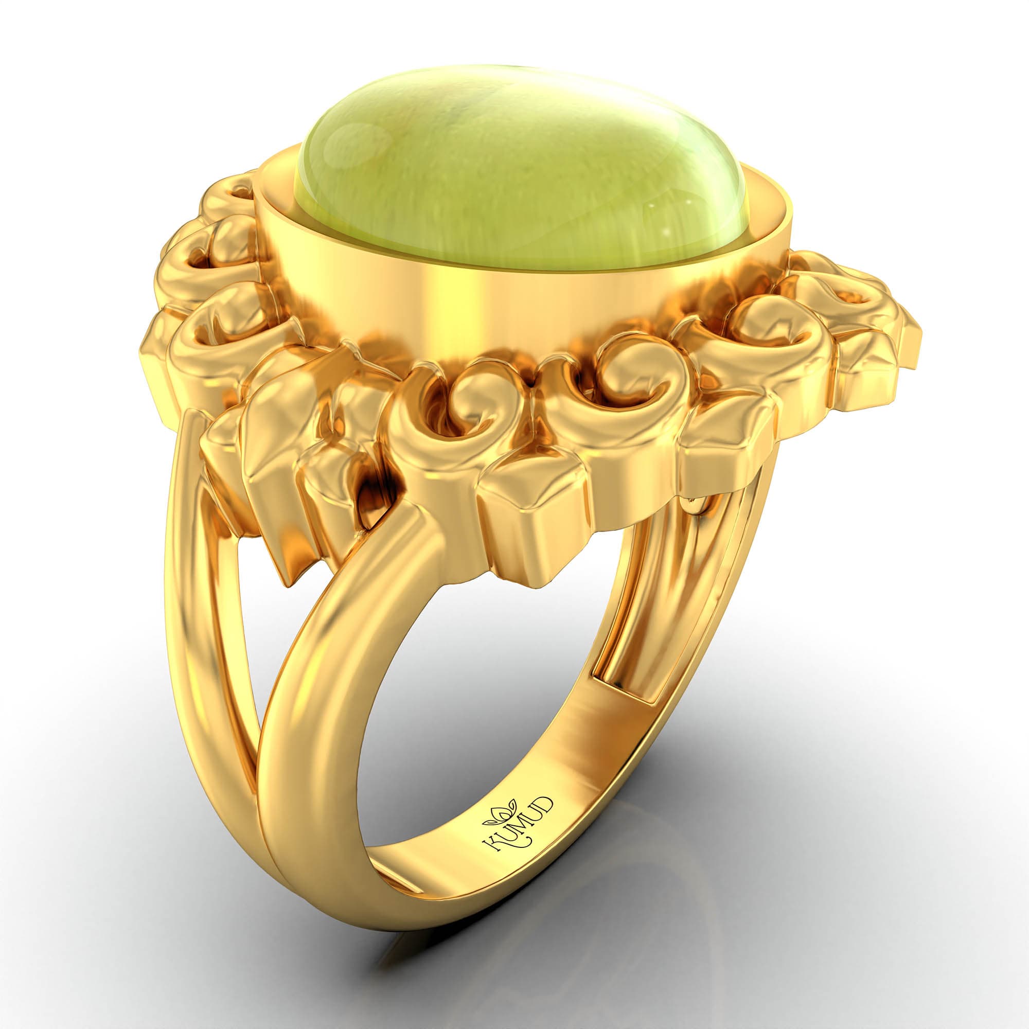 Cat's Eye (Lehsunia) Antique Ring for Women in 22K Yellow Gold – Oval Cabochon 11x9 mm, Bezel Setting, 6 g (Design KA-17)