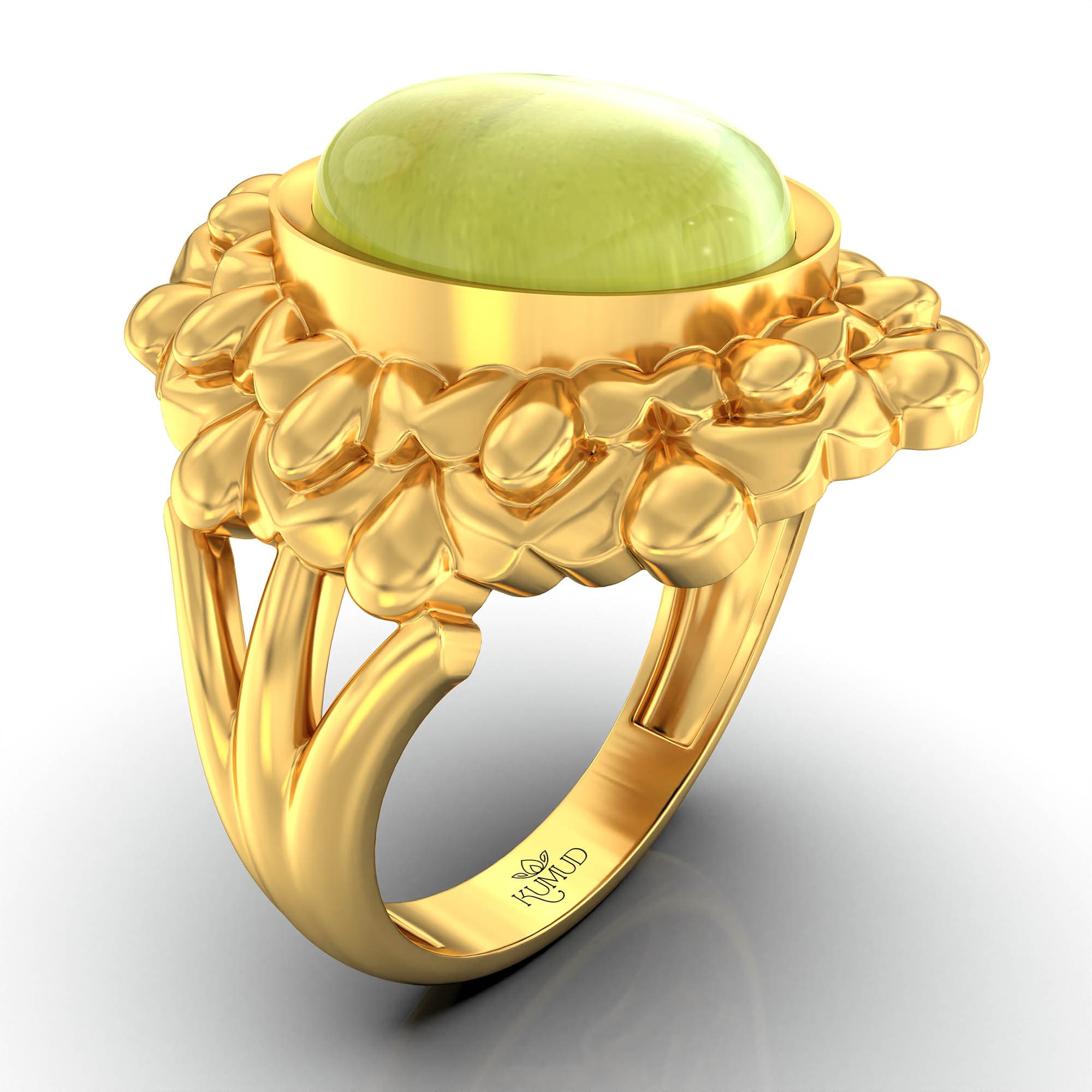 Cat's Eye (Lehsunia) Antique Ring for Women in 22K Yellow Gold – Oval Cabochon 11x9 mm, Bezel Setting, 6 g (Design KA-18)