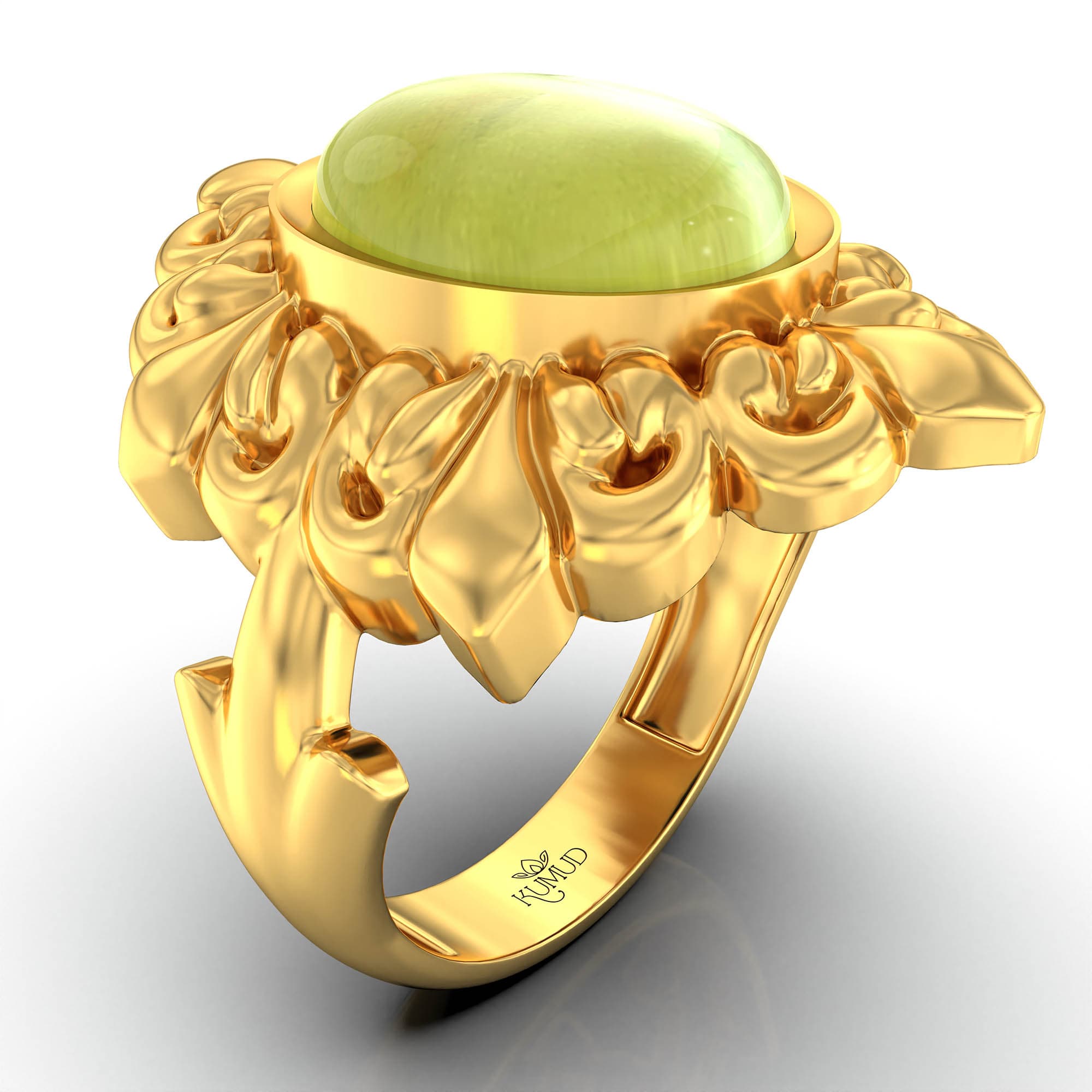 Cat's Eye (Lehsunia) Antique Ring for Women in 22K Yellow Gold – Oval Cabochon 11x9 mm, Bezel Setting, 6 g (Design KA-19)