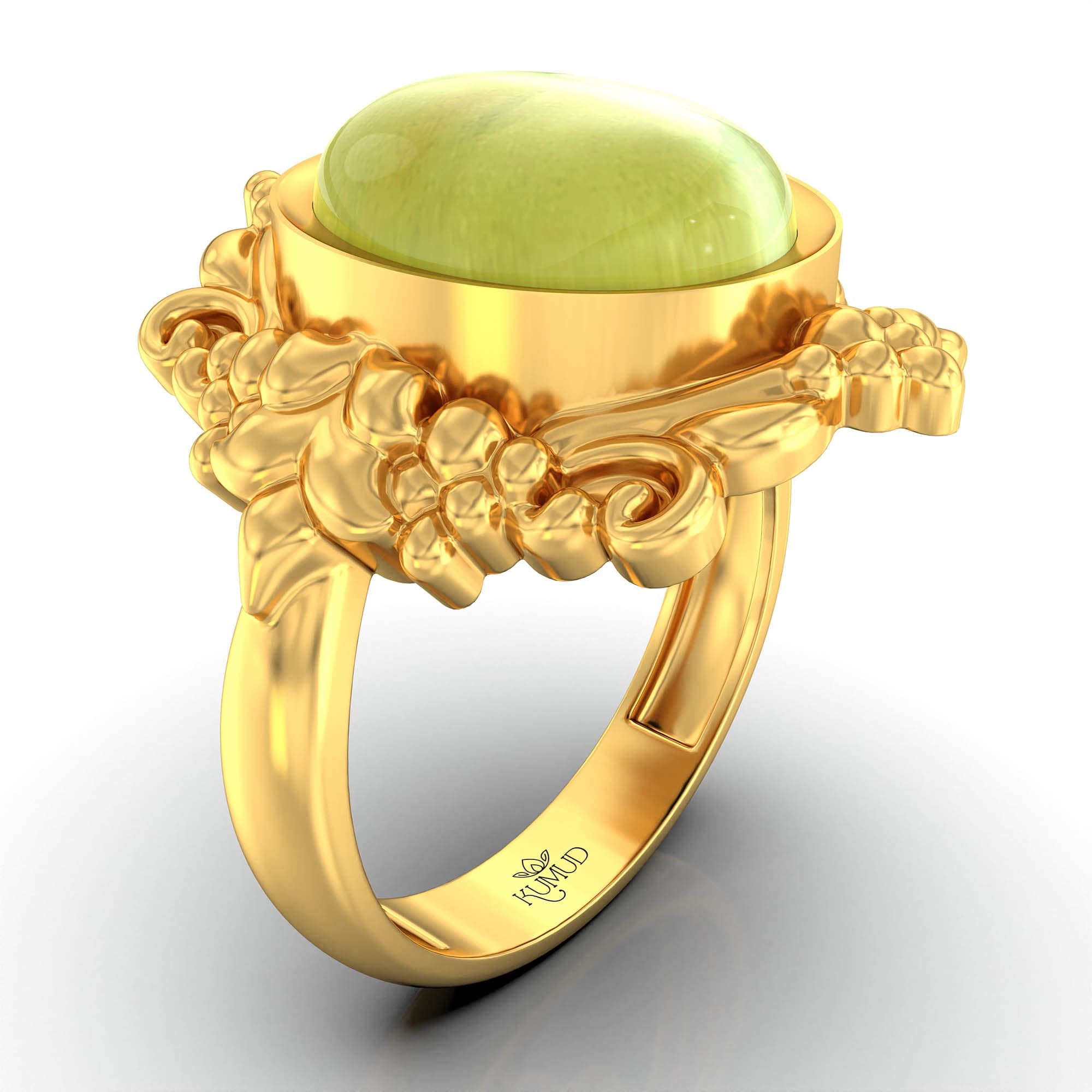Cat's Eye (Lehsunia) Antique Ring for Women in 22K Yellow Gold – Oval Cabochon 11x9 mm, Bezel Setting, 6 g (Design KA-20)