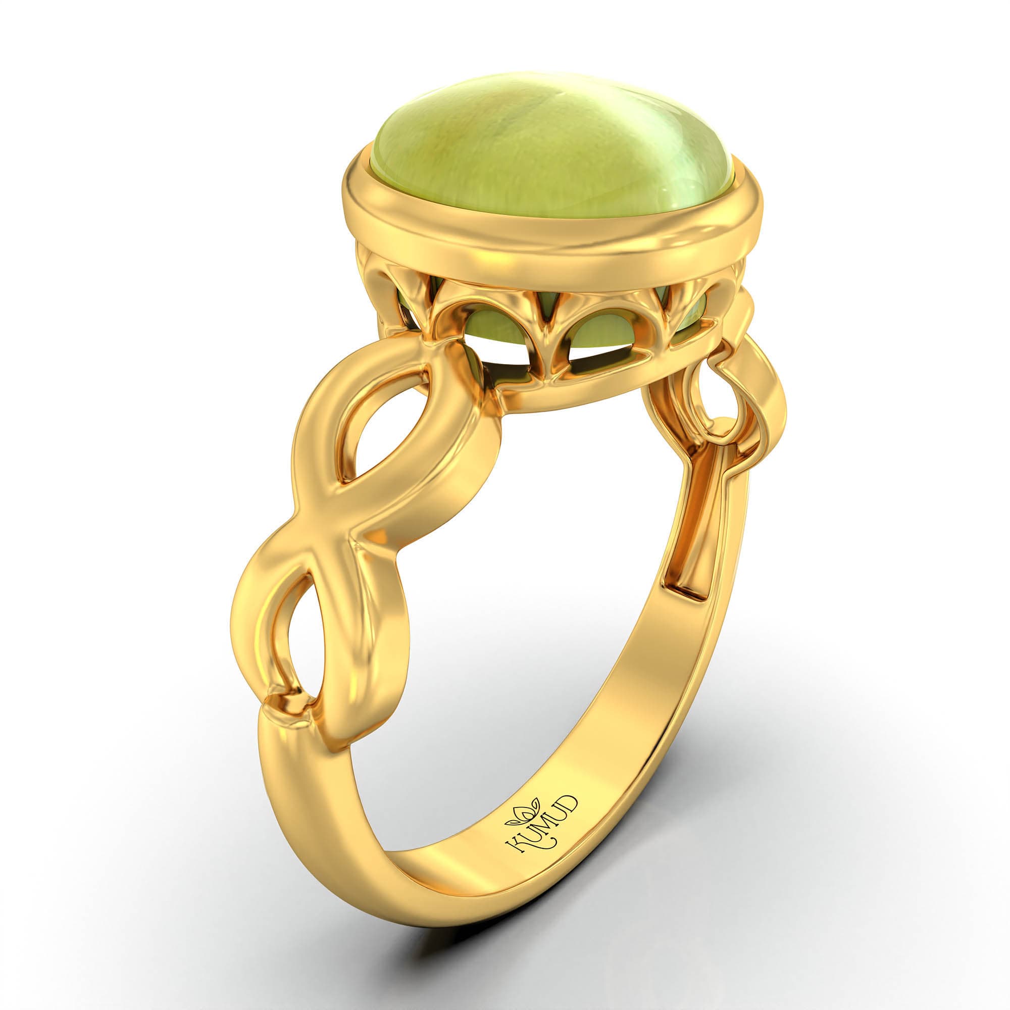 Cat's Eye (Lehsunia) Ring for Women in 22K Yellow Gold – Oval Cabochon 9x8 mm, Bezel Setting, 3 g (Design KF-1)
