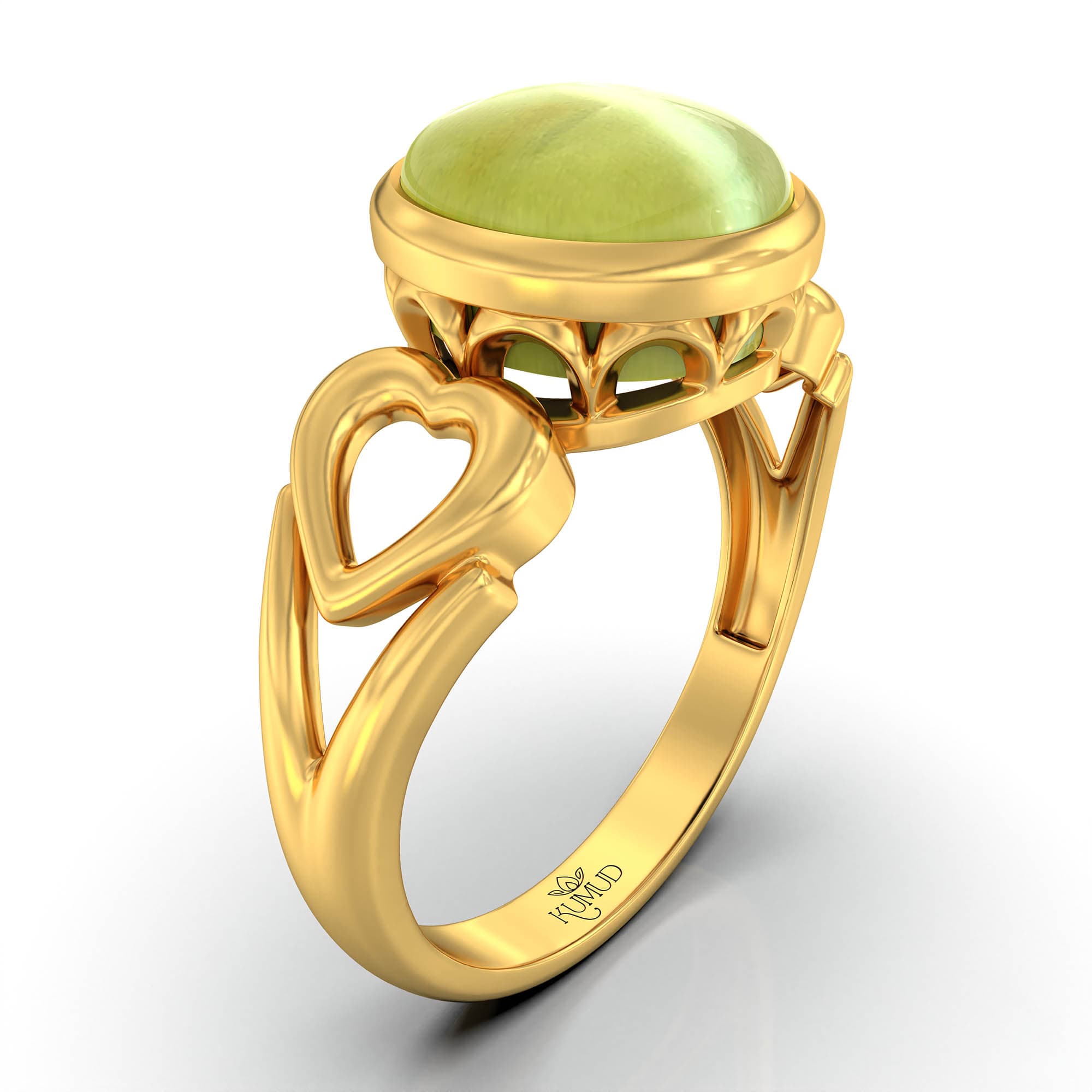 Cat's Eye (Lehsunia) Ring for Women in 22K Yellow Gold – Oval Cabochon 9x8 mm, Bezel Setting, 3 g (Design KF-2)