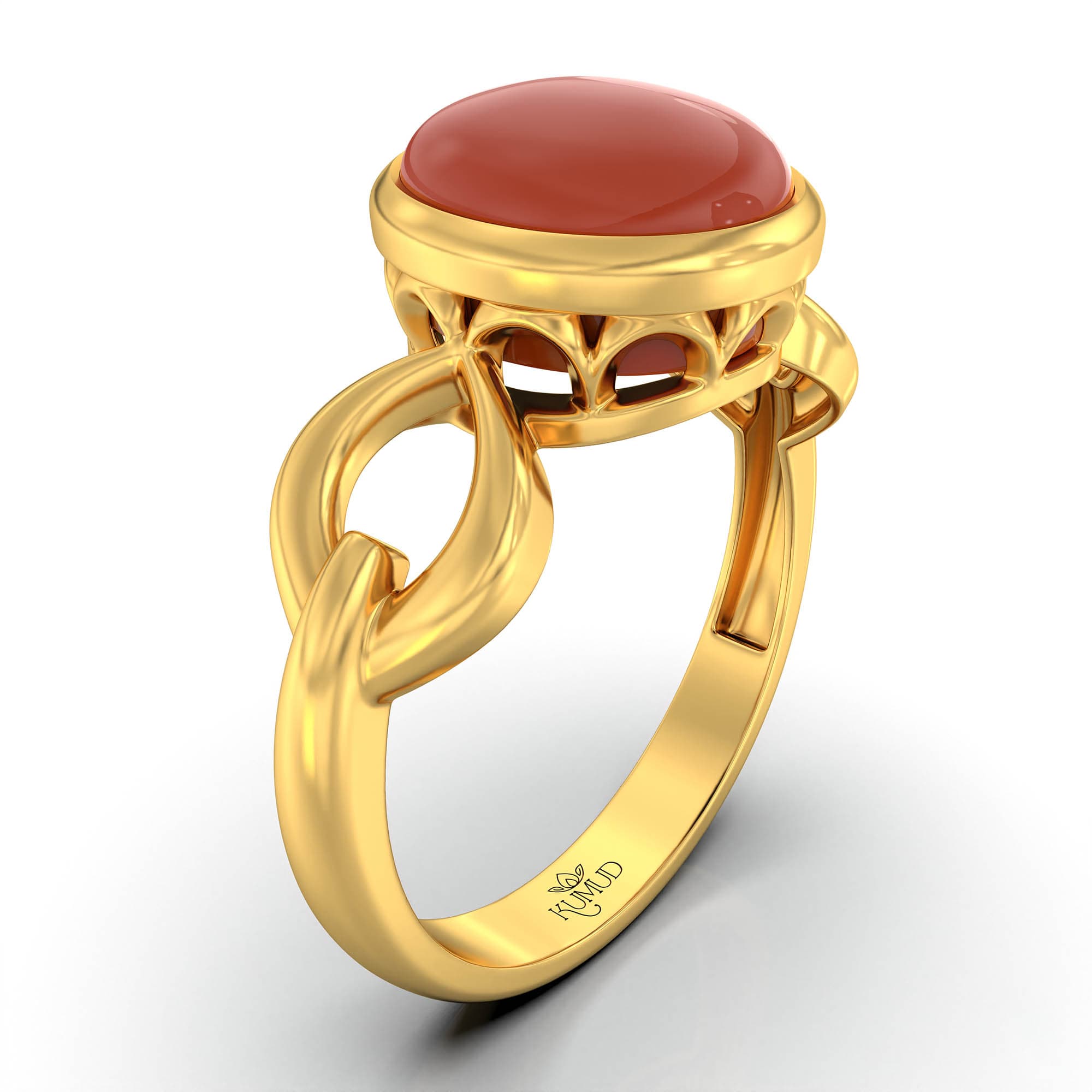 Red Coral (Moonga) Ring for Women in 22K Yellow Gold – Oval Cabochon 9x8 mm, Bezel Setting, 3 g (Design KF-3)
