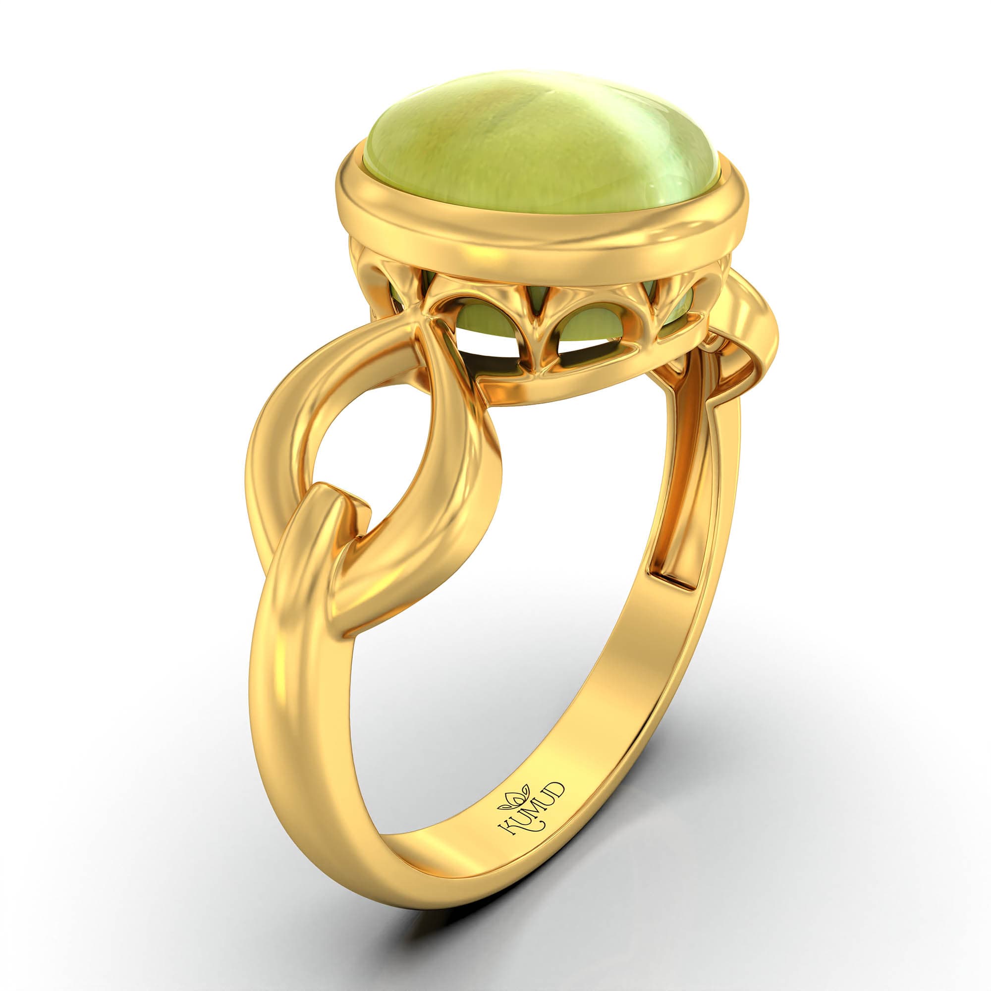 Cat's Eye (Lehsunia) Ring for Women in 22K Yellow Gold – Oval Cabochon 9x8 mm, Bezel Setting, 3 g (Design KF-3)
