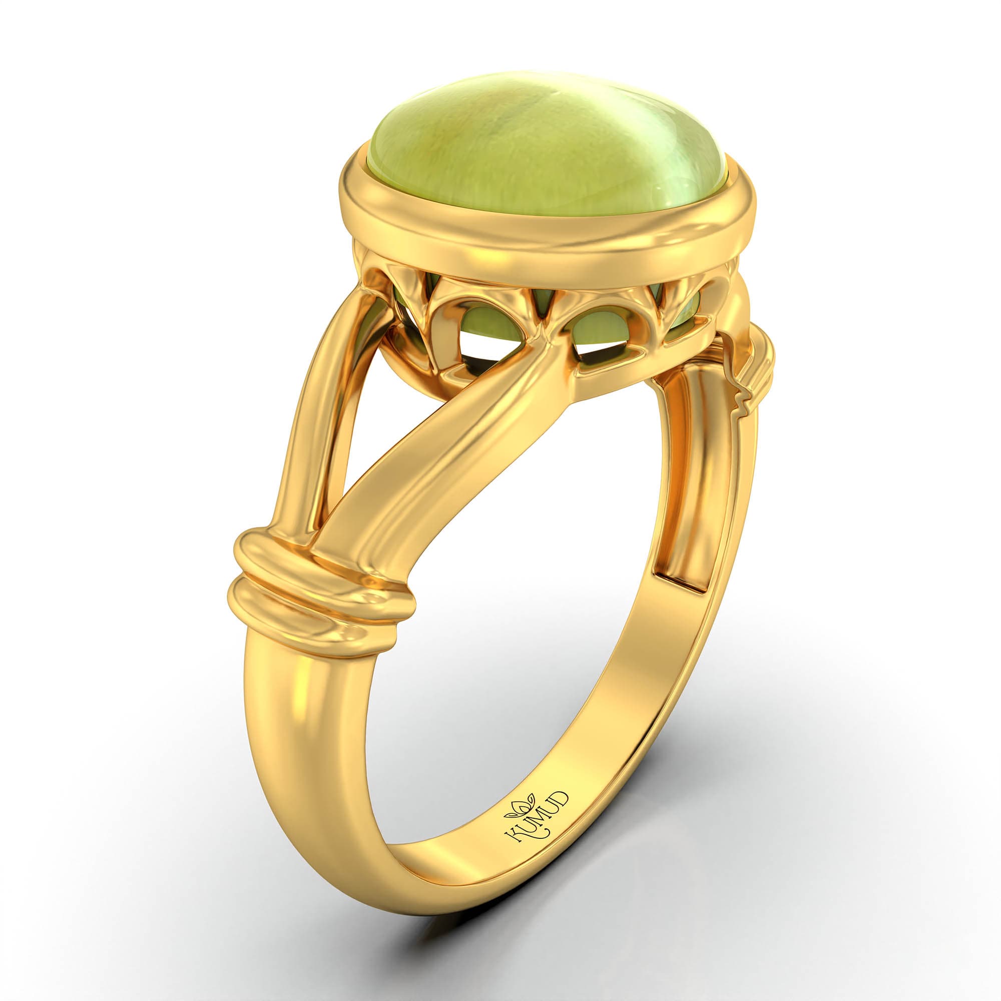 Cat's Eye (Lehsunia) Ring for Women in 22K Yellow Gold – Oval Cabochon 9x8 mm, Bezel Setting, 3 g (Design KF-4)