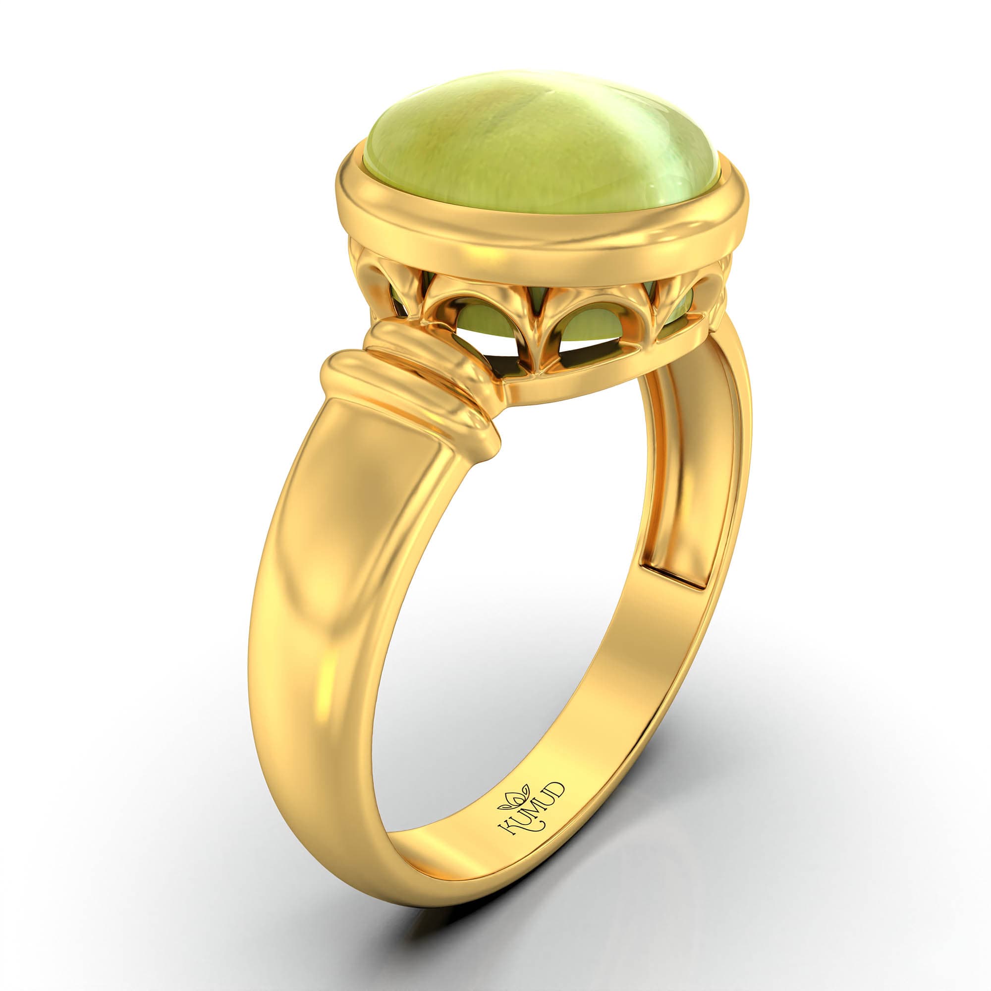 Cat's Eye (Lehsunia) Ring for Women in 22K Yellow Gold – Oval Cabochon 9x8 mm, Bezel Setting, 3 g (Design KF-5)
