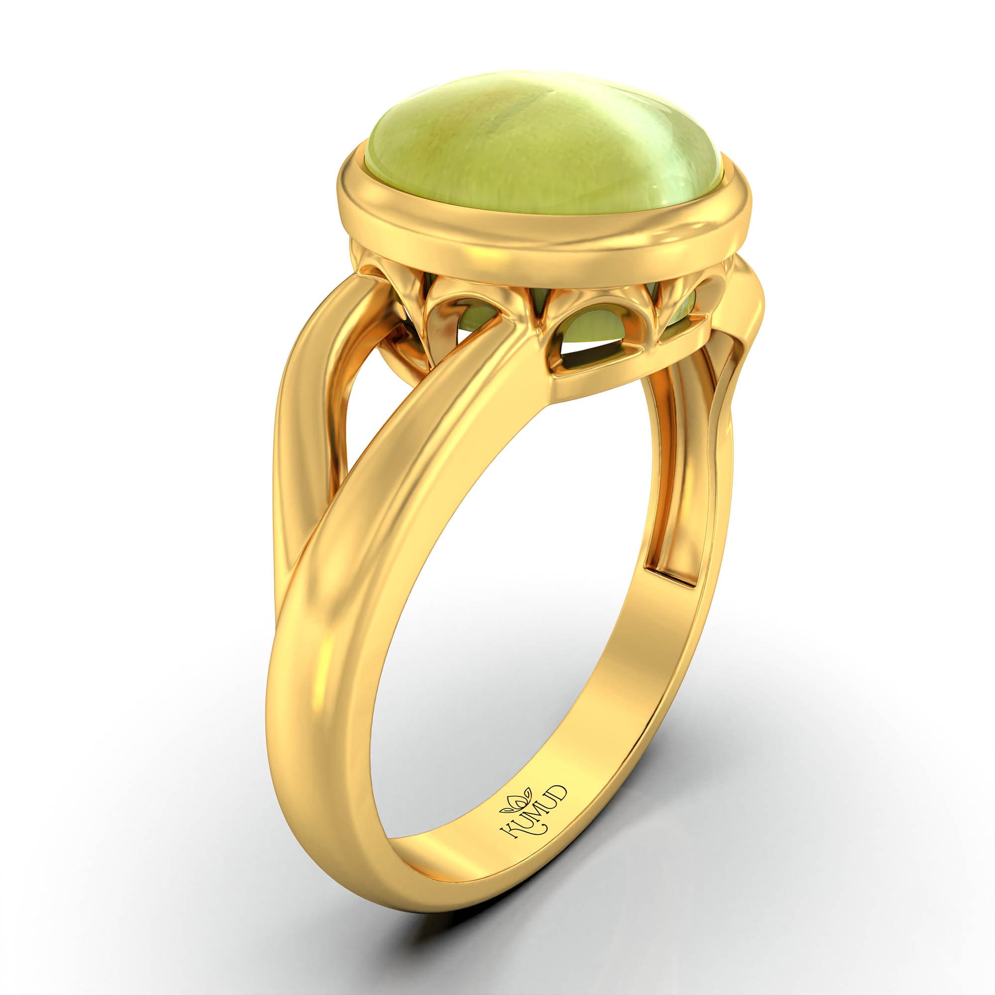 Cat's Eye (Lehsunia) Ring for Women in 22K Yellow Gold – Oval Cabochon 9x8 mm, Bezel Setting, 3 g (Design KF-6)