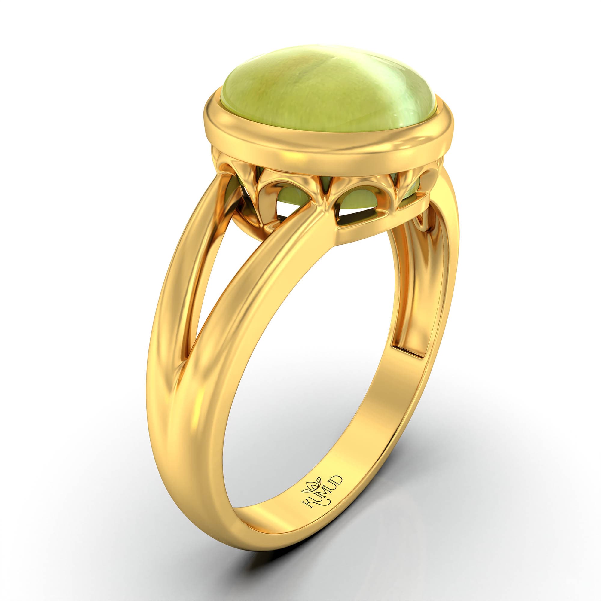Cat's Eye (Lehsunia) Ring for Women in 22K Yellow Gold – Oval Cabochon 9x8 mm, Bezel Setting, 3 g (Design KF-7)