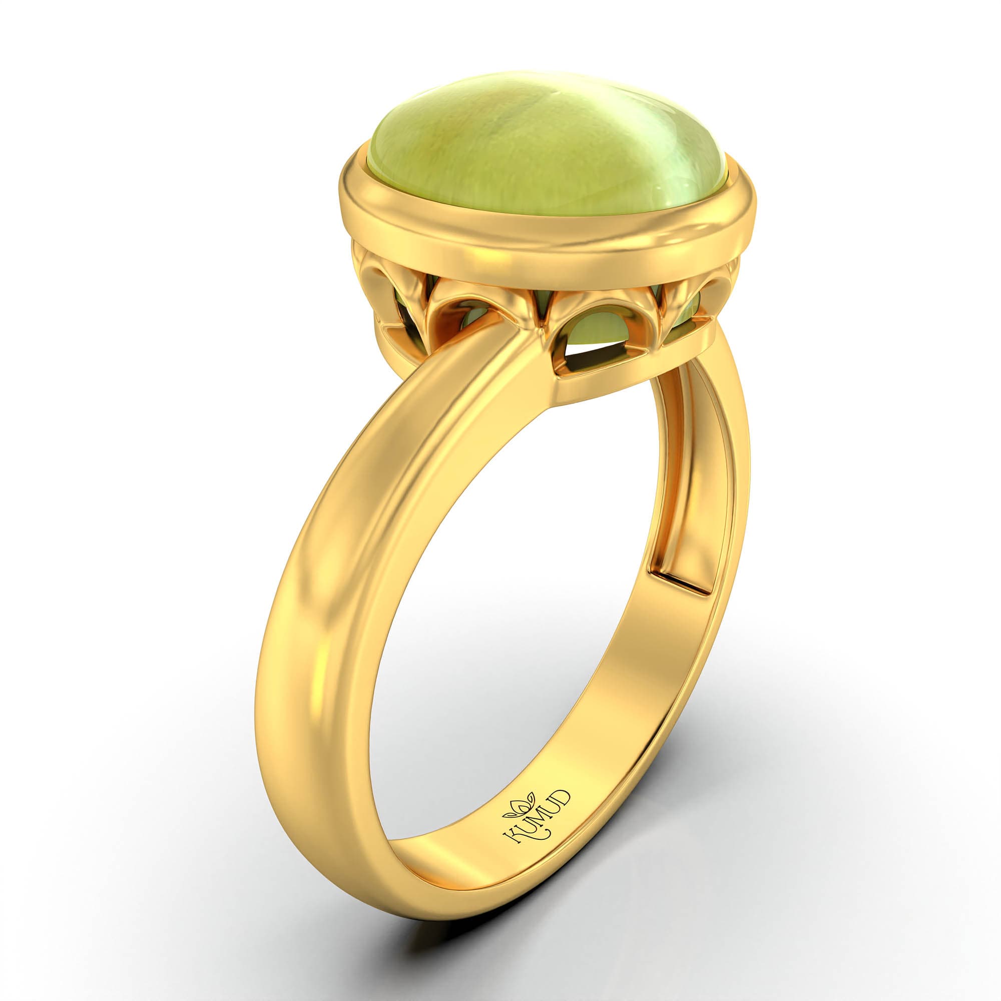 Cat's Eye (Lehsunia) Ring for Women in 22K Yellow Gold – Oval Cabochon 9x8 mm, Bezel Setting, 3 g (Design KF-8)