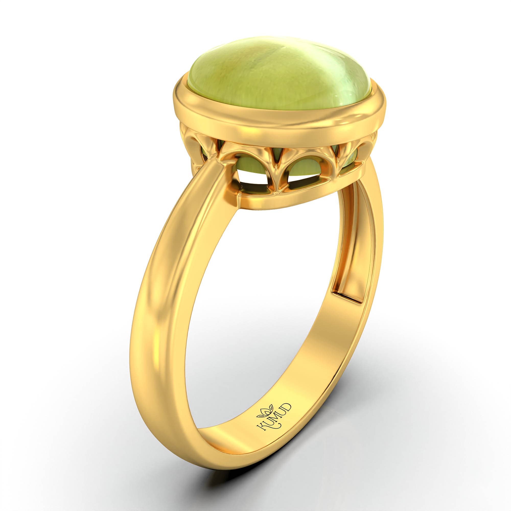 Cat's Eye (Lehsunia) Ring for Women in 22K Yellow Gold – Oval Cabochon 9x8 mm, Bezel Setting, 3 g (Design KF-9)