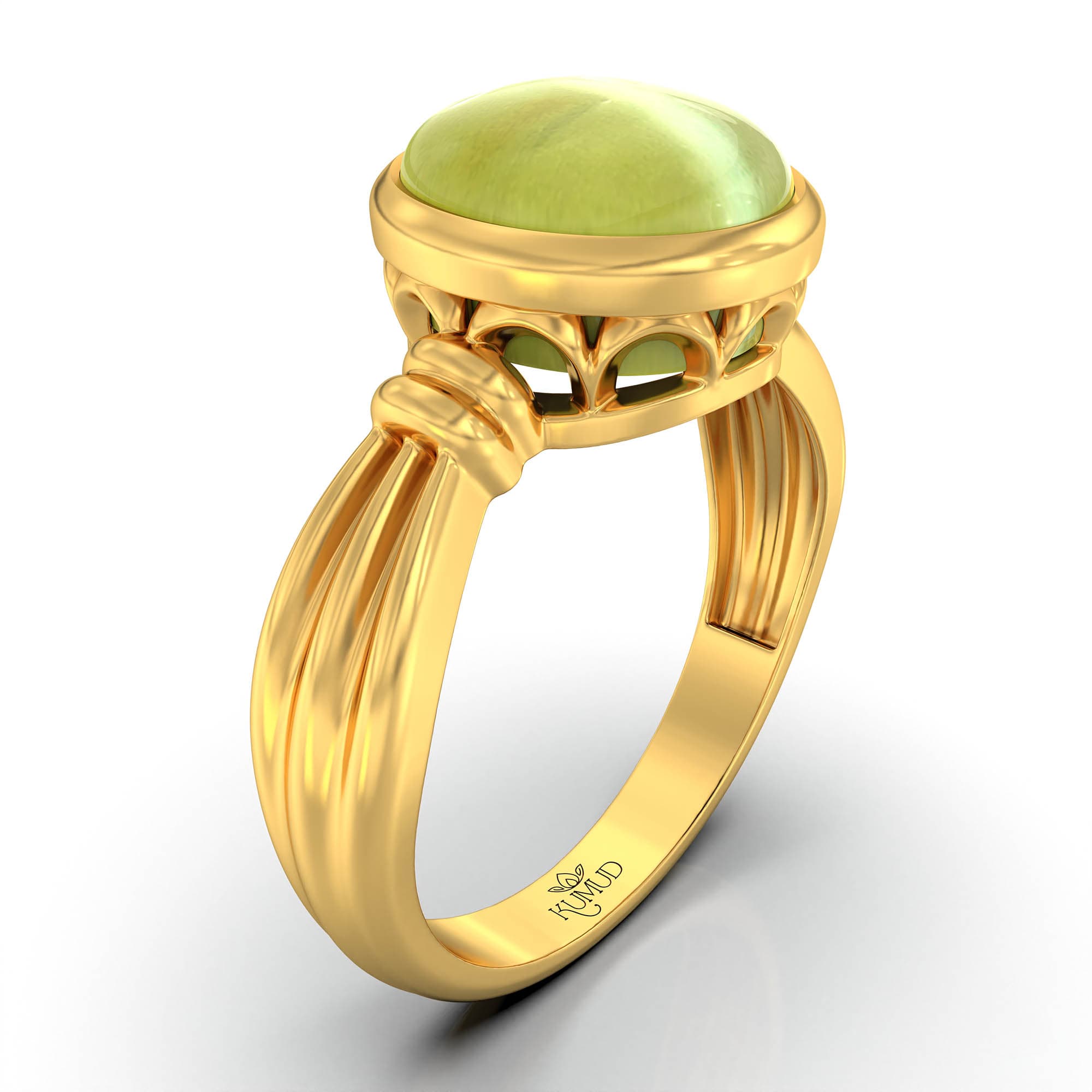 Cat's Eye (Lehsunia) Ring for Women in 22K Yellow Gold – Oval Cabochon 9x8 mm, Bezel Setting, 3 g (Design KF-10)